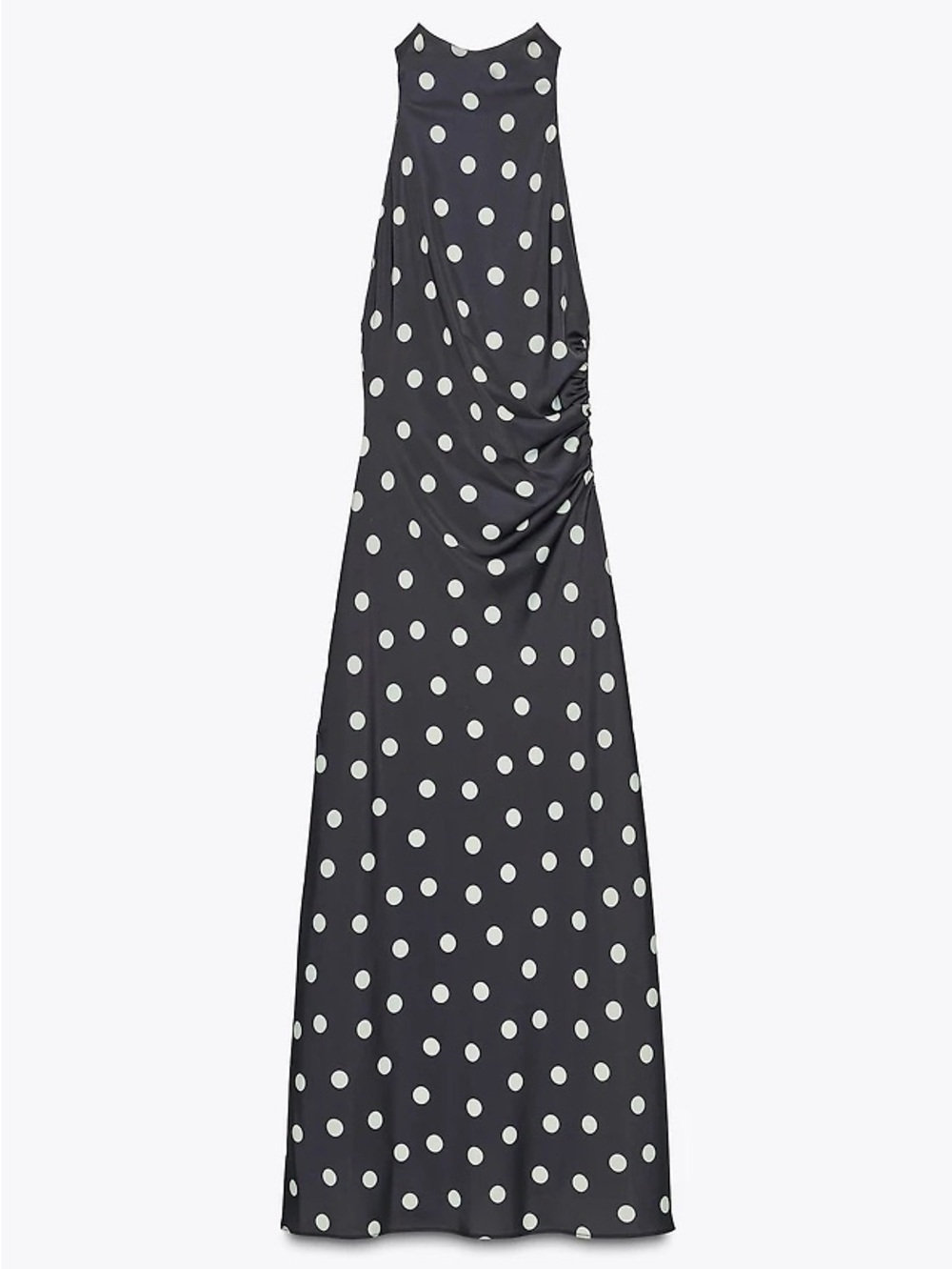 Zara Black and White Polka Dot Halter Midi Dress